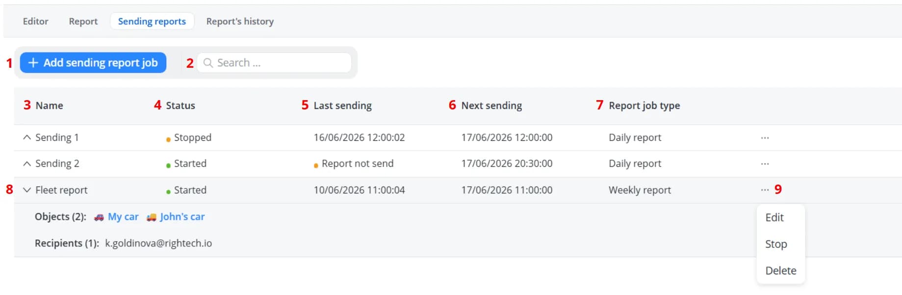 Sending reports