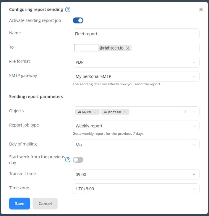 Configuring report sending