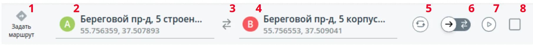 Панель управления маршрутом