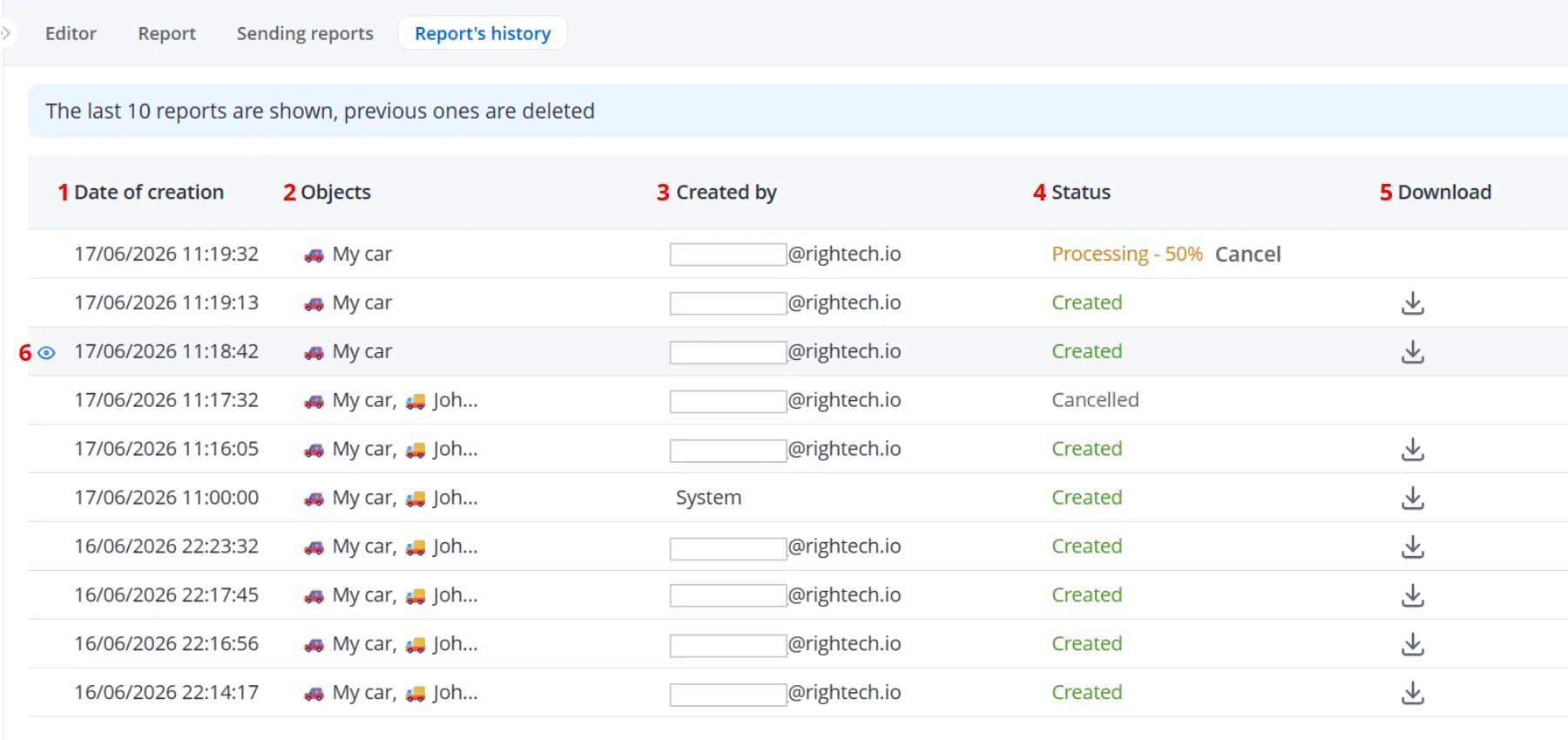 Report history